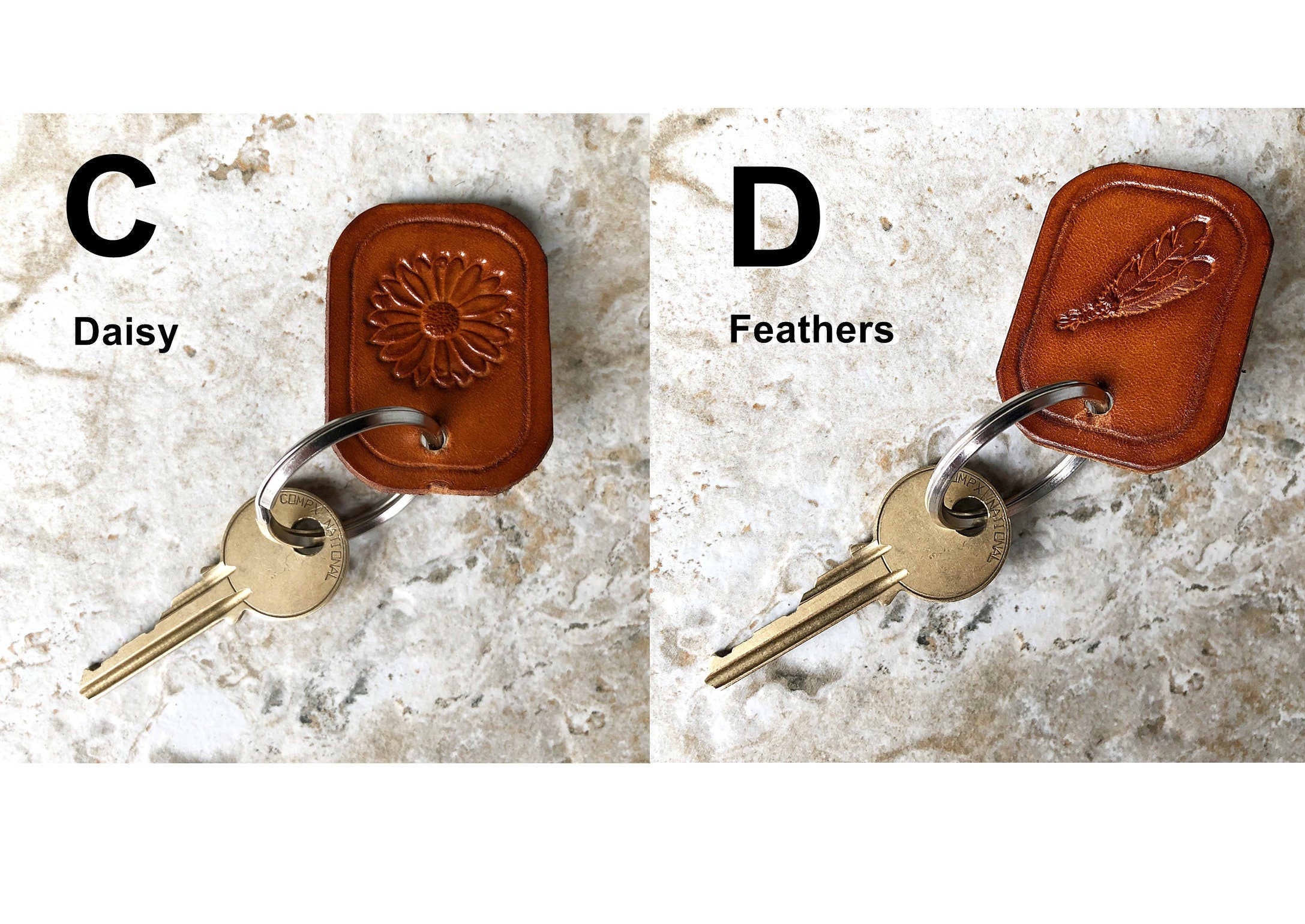 Limited Handmade Series Key Chains Real Thick Leather Keyfob Keyring Keyholder Tooled Embossed Engraved Nice Small Inexpensive Gift Idea